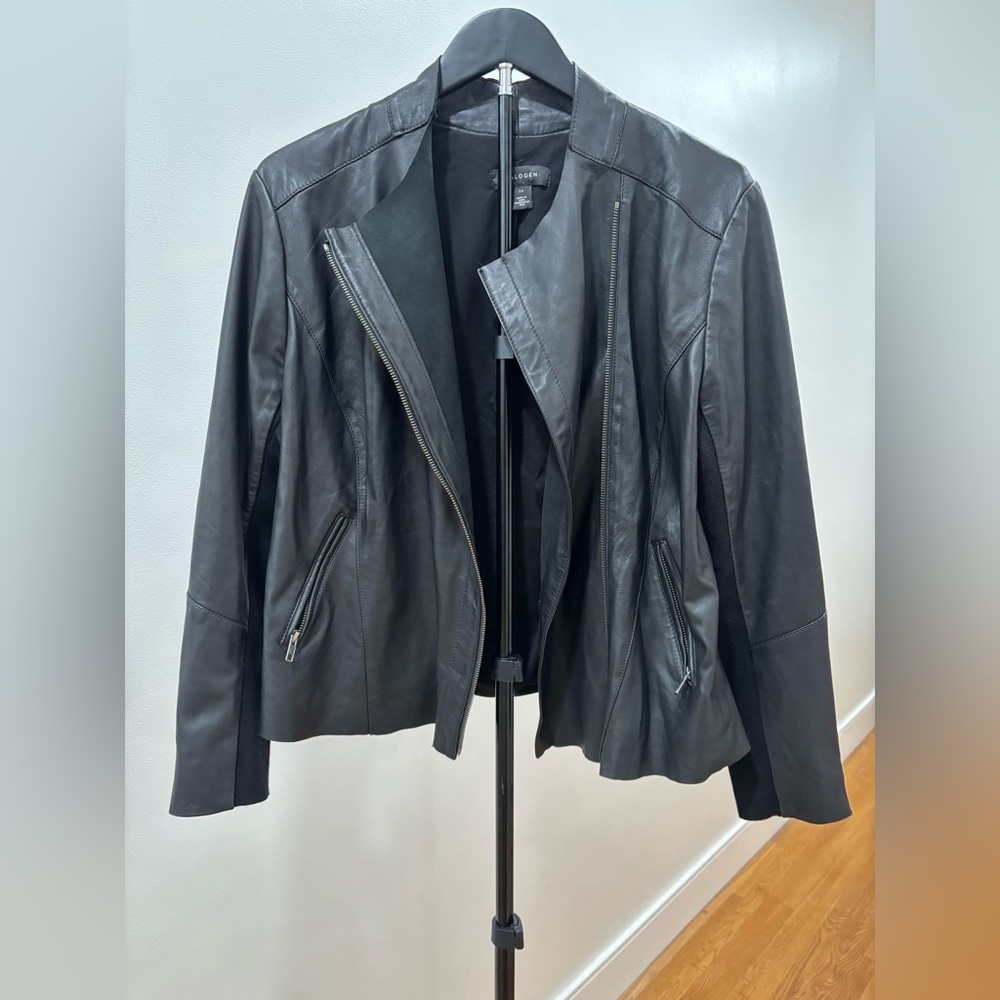634. Halogen Black Genuine Leather Women's Jacket